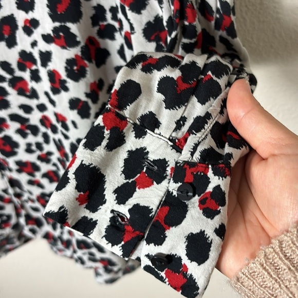 Zara Basic Leopard Button Down Shirt Tunic Burgundy Red Black White size Small - Picture 3 of 8